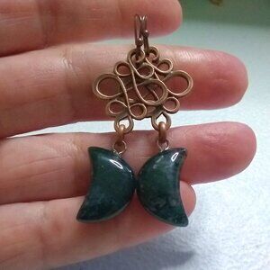 Dark Green Moss Agate ~ Moon Dangle Earrings ~ Rustic Western Vibes ~